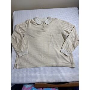 Hasting & Smith Polo Shirt Womens‎ 3X Beige Striped Long Sleeve EUC